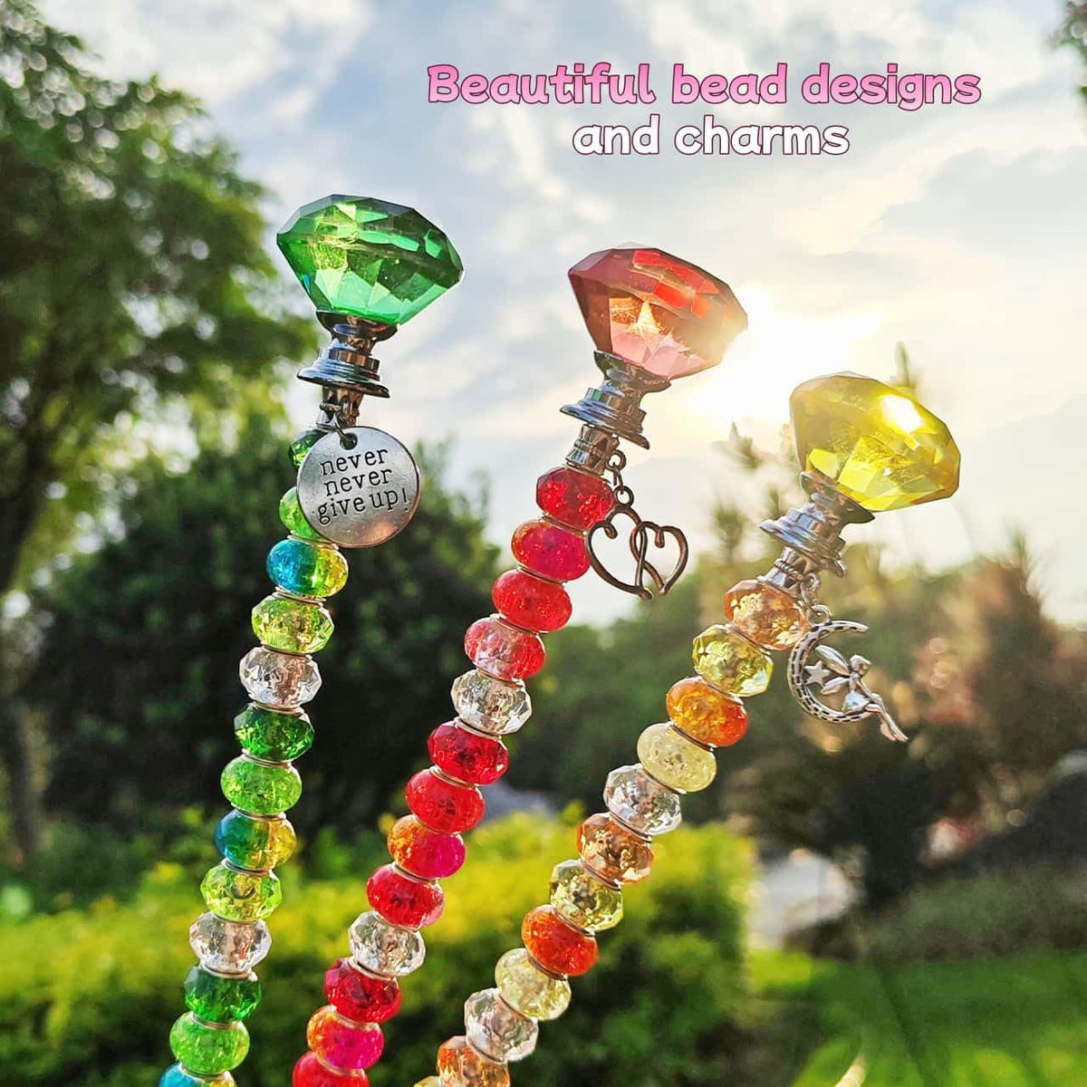 290Pcs Beaded Garden Stakes Kit, Fairy Wand Garden Stake Beads Kit