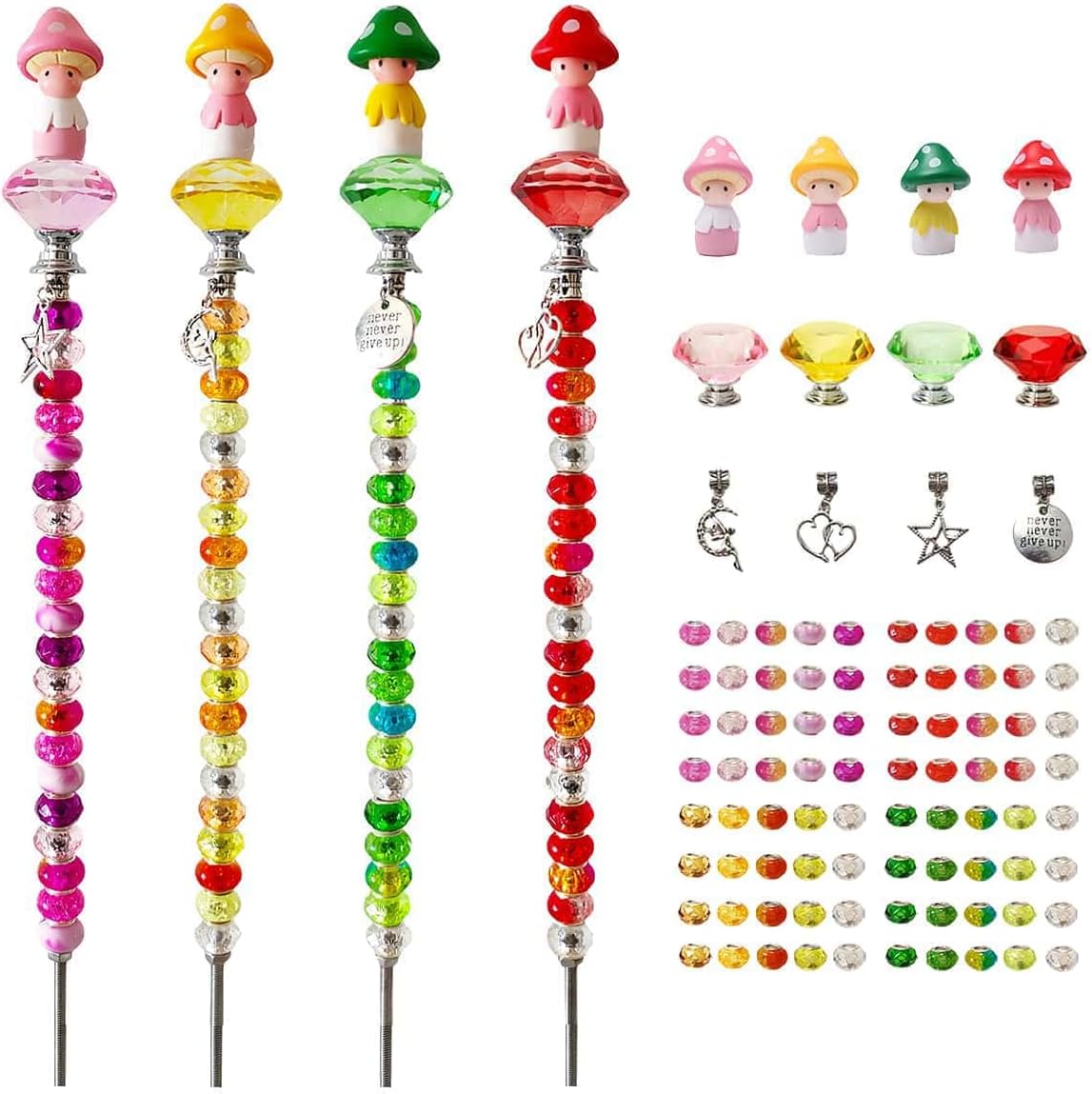 290Pcs Beaded Garden Stakes Kit, Fairy Wand Garden Stake Beads Kit