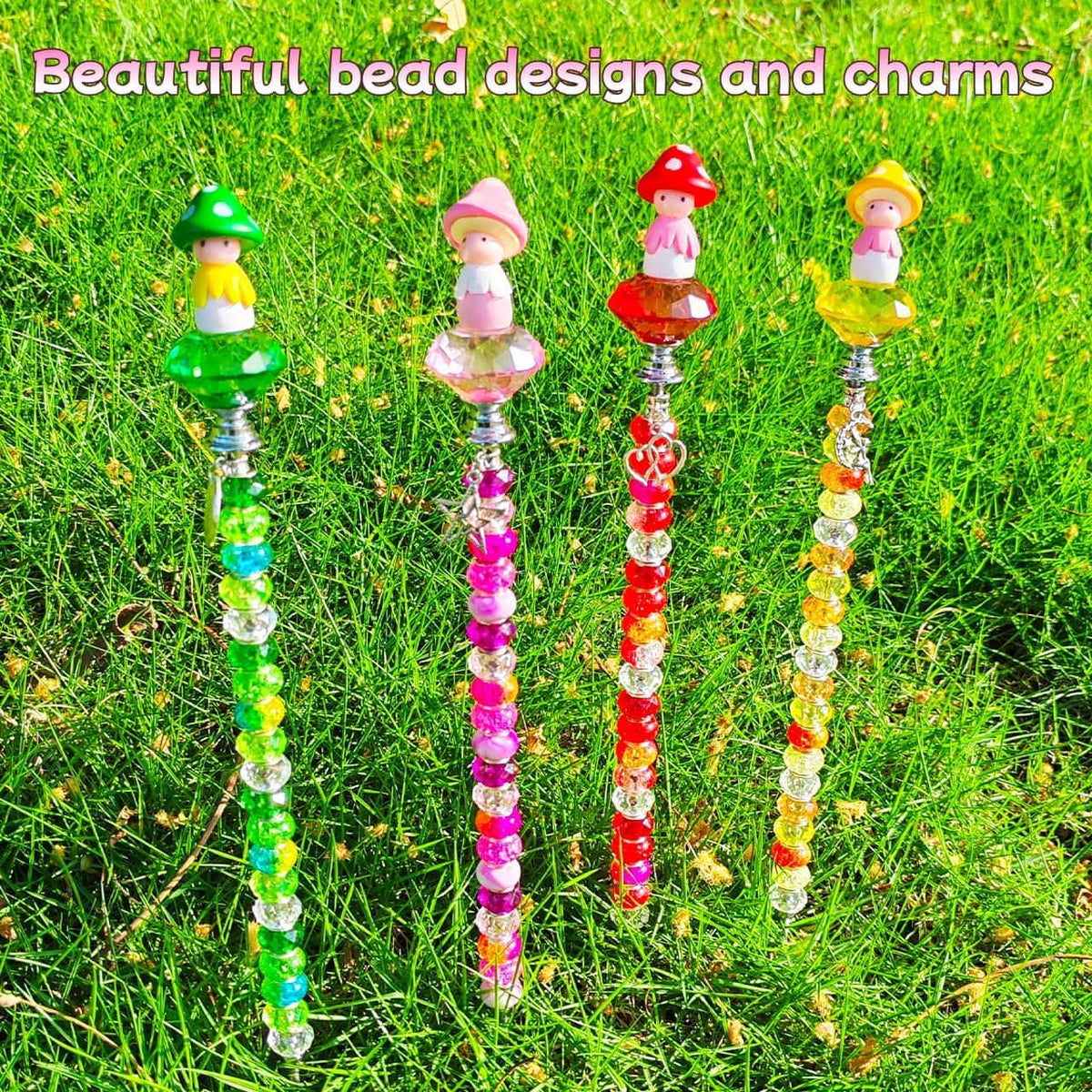 290Pcs Beaded Garden Stakes Kit, Fairy Wand Garden Stake Beads Kit