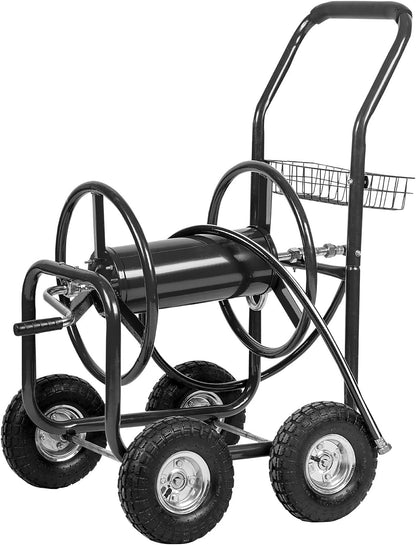 Hose Reel Cart, Hose Cart with Wheels, Water Hose Reel Cart Hose Reels for Outside,Holds 300 FT (5/8") Capacity, Outdoor Watering Cart with Storage Basket for Lawn, Patio, and Farm (Green)