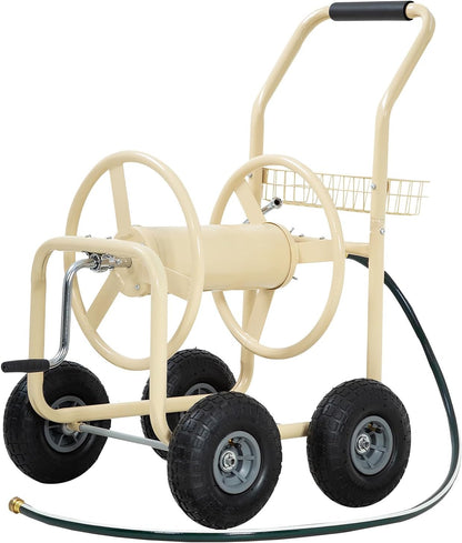 Hose Reel Cart, Hose Cart with Wheels, Water Hose Reel Cart Hose Reels for Outside,Holds 300 FT (5/8") Capacity, Outdoor Watering Cart with Storage Basket for Lawn, Patio, and Farm (Green)