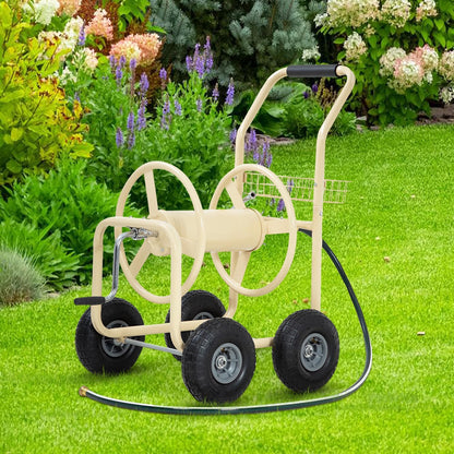 Hose Reel Cart, Hose Cart with Wheels, Water Hose Reel Cart Hose Reels for Outside,Holds 300 FT (5/8") Capacity, Outdoor Watering Cart with Storage Basket for Lawn, Patio, and Farm (Green)