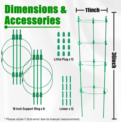 4 Pack Adjustable Tomato Cages, 36 Inch Plant Support Garden Trellis for Tomatoes, Cucumbers, Vegetables, Flowers, Roses & Climbing Vines – 4 Adjustable Rings for Sturdy Growth