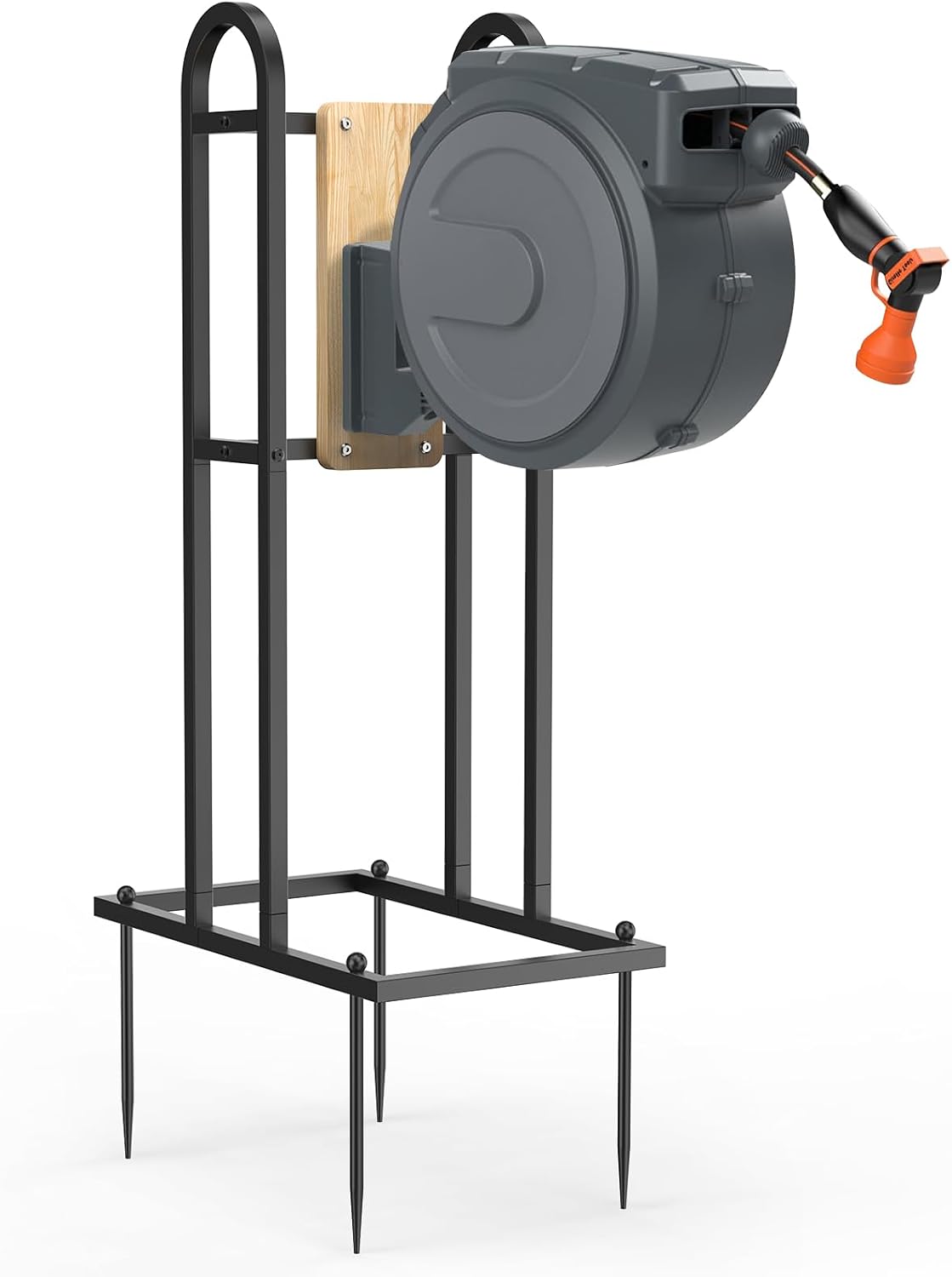 Retractable Hose Reel Stand, No Wall Damaged Freestanding Hose Holder Post
