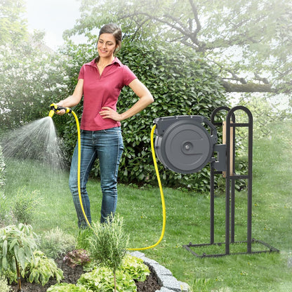 Retractable Hose Reel Stand, No Wall Damaged Freestanding Hose Holder Post
