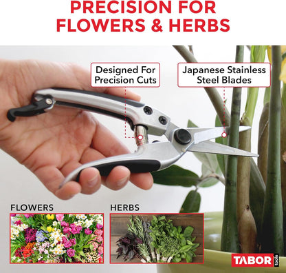 K18A Straight Pruning Shears, Florist Scissors, Multi-Tasking Garden Snips for Arranging Flowers, Trimming Plants and Harvesting Herbs, Fruits or Vegetables (Japanese Style Blades)