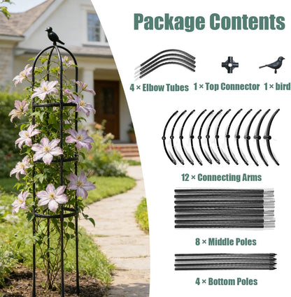 Garden Trellis, 63" Plant Support with Bird Decoration, Plant Trellis for Climbing Vines,Black Decorative Garden Cage for Climbing Roses, Clematis, Vegetables in Patio & Yard-2PACK