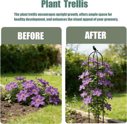 Garden Trellis, 63" Plant Support with Bird Decoration, Plant Trellis for Climbing Vines,Black Decorative Garden Cage for Climbing Roses, Clematis, Vegetables in Patio & Yard-2PACK