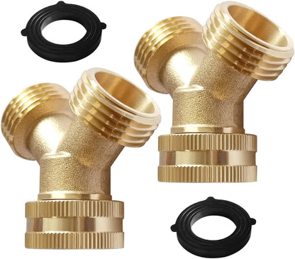 2 Pack Brass 3/4" GHT Garden Hose Splitter Swivel Connector