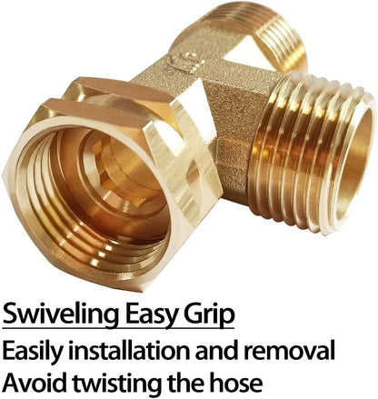 2 Pack Brass 3/4" GHT Garden Hose Splitter Swivel Connector