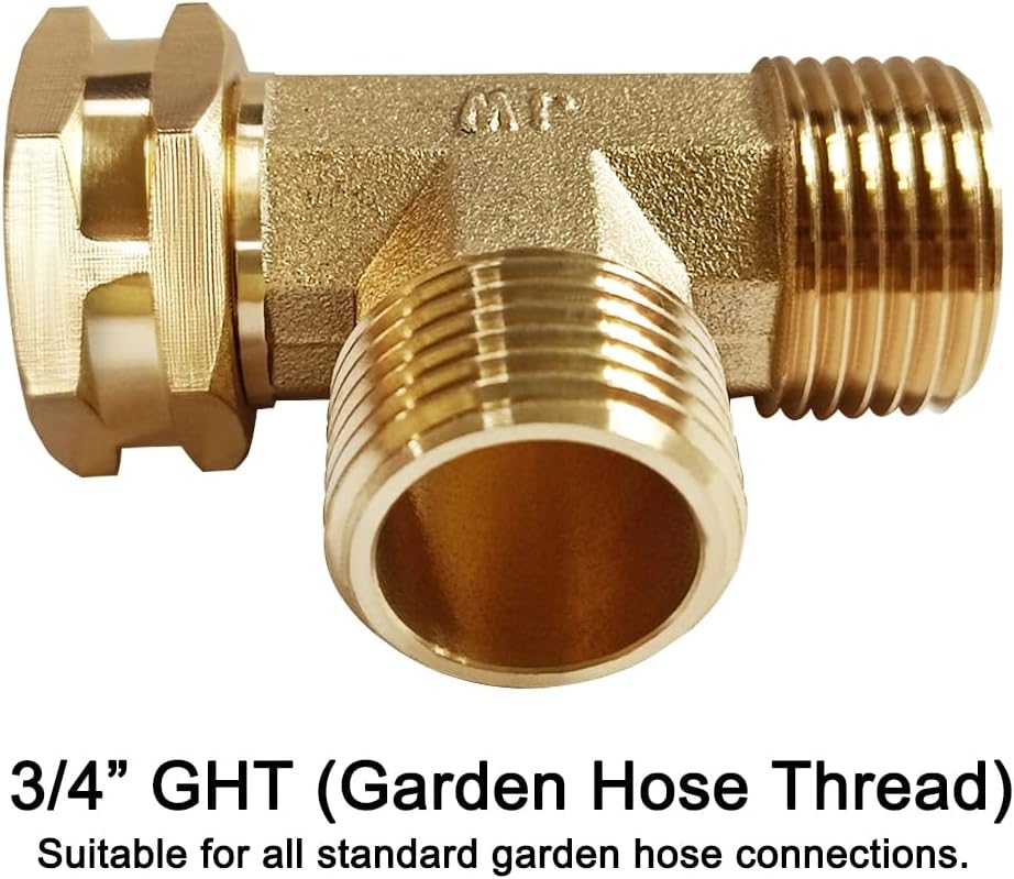 2 Pack Brass 3/4" GHT Garden Hose Splitter Swivel Connector