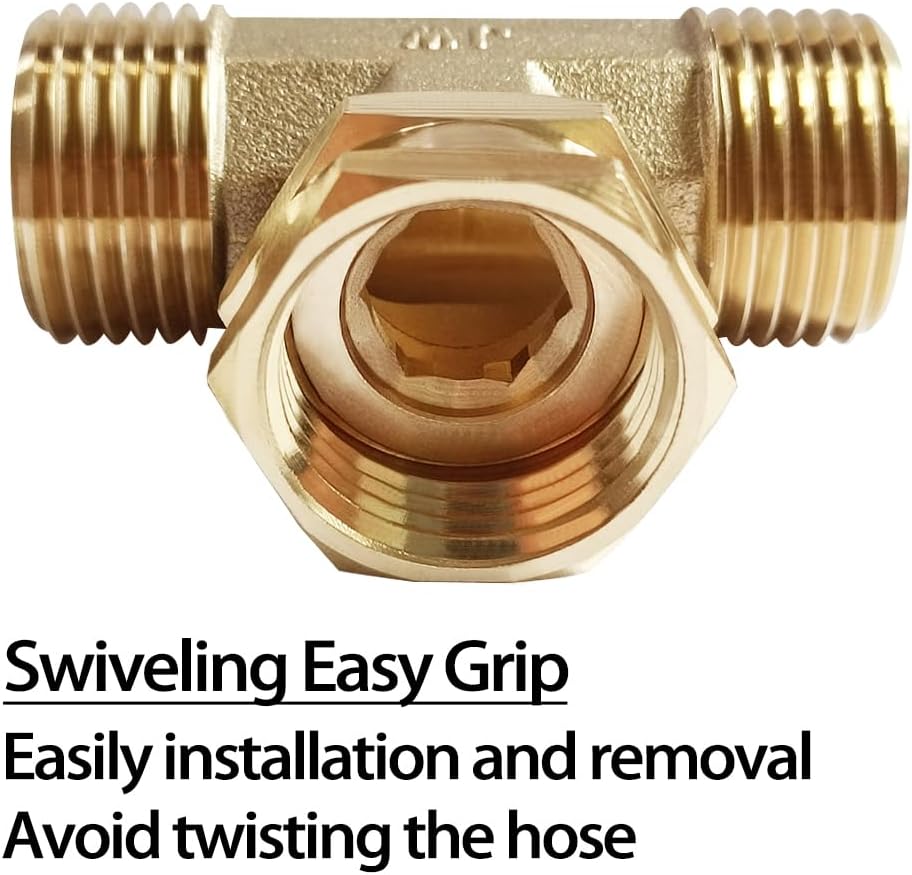 2 Pack Brass 3/4" GHT Garden Hose Splitter Swivel Connector