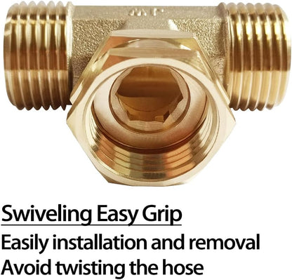 2 Pack Brass 3/4" GHT Garden Hose Splitter Swivel Connector