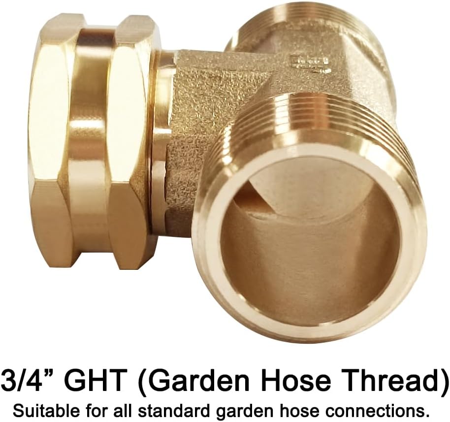 2 Pack Brass 3/4" GHT Garden Hose Splitter Swivel Connector