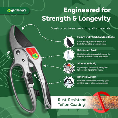 Heavy Duty Ratchet Pruning Shears, Anvil