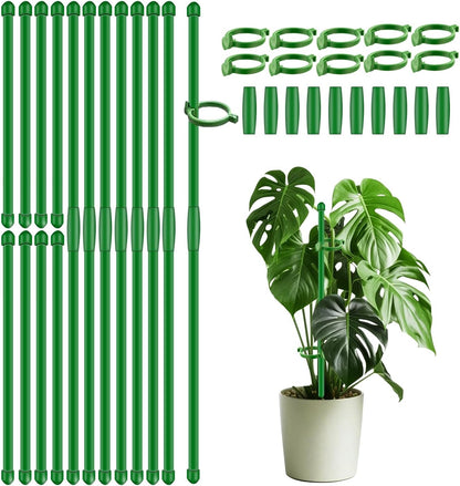 20Pcs Plant Support Stakes 17 inch Garden Orchid Sticks Extended to 3ft 4ft 5ft Plant Poles with Clips for Indoor Outdoor Potted Tomato Rose Amaryllis Vegetables Comes with 20 Ties（Green）