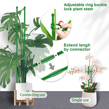 20Pcs Plant Support Stakes 17 inch Garden Orchid Sticks Extended to 3ft 4ft 5ft Plant Poles with Clips for Indoor Outdoor Potted Tomato Rose Amaryllis Vegetables Comes with 20 Ties（Green）