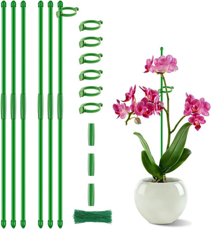 20Pcs Plant Support Stakes 17 inch Garden Orchid Sticks Extended to 3ft 4ft 5ft Plant Poles with Clips for Indoor Outdoor Potted Tomato Rose Amaryllis Vegetables Comes with 20 Ties（Green）