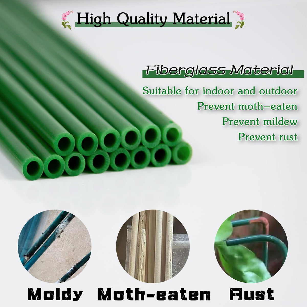 20Pcs Plant Support Stakes 17 inch Garden Orchid Sticks Extended to 3ft 4ft 5ft Plant Poles with Clips for Indoor Outdoor Potted Tomato Rose Amaryllis Vegetables Comes with 20 Ties（Green）