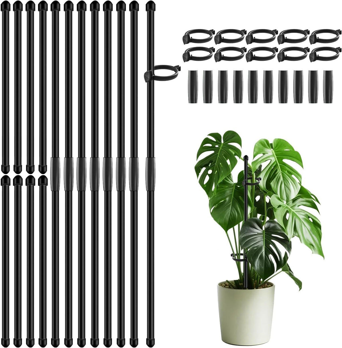 20Pcs Plant Support Stakes 17 inch Garden Orchid Sticks Extended to 3ft 4ft 5ft Plant Poles with Clips for Indoor Outdoor Potted Tomato Rose Amaryllis Vegetables Comes with 20 Ties（Green）