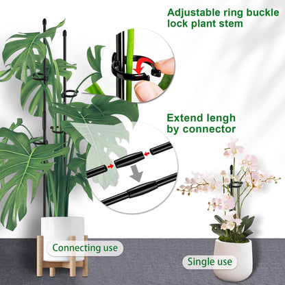 20Pcs Plant Support Stakes 17 inch Garden Orchid Sticks Extended to 3ft 4ft 5ft Plant Poles with Clips for Indoor Outdoor Potted Tomato Rose Amaryllis Vegetables Comes with 20 Ties（Green）