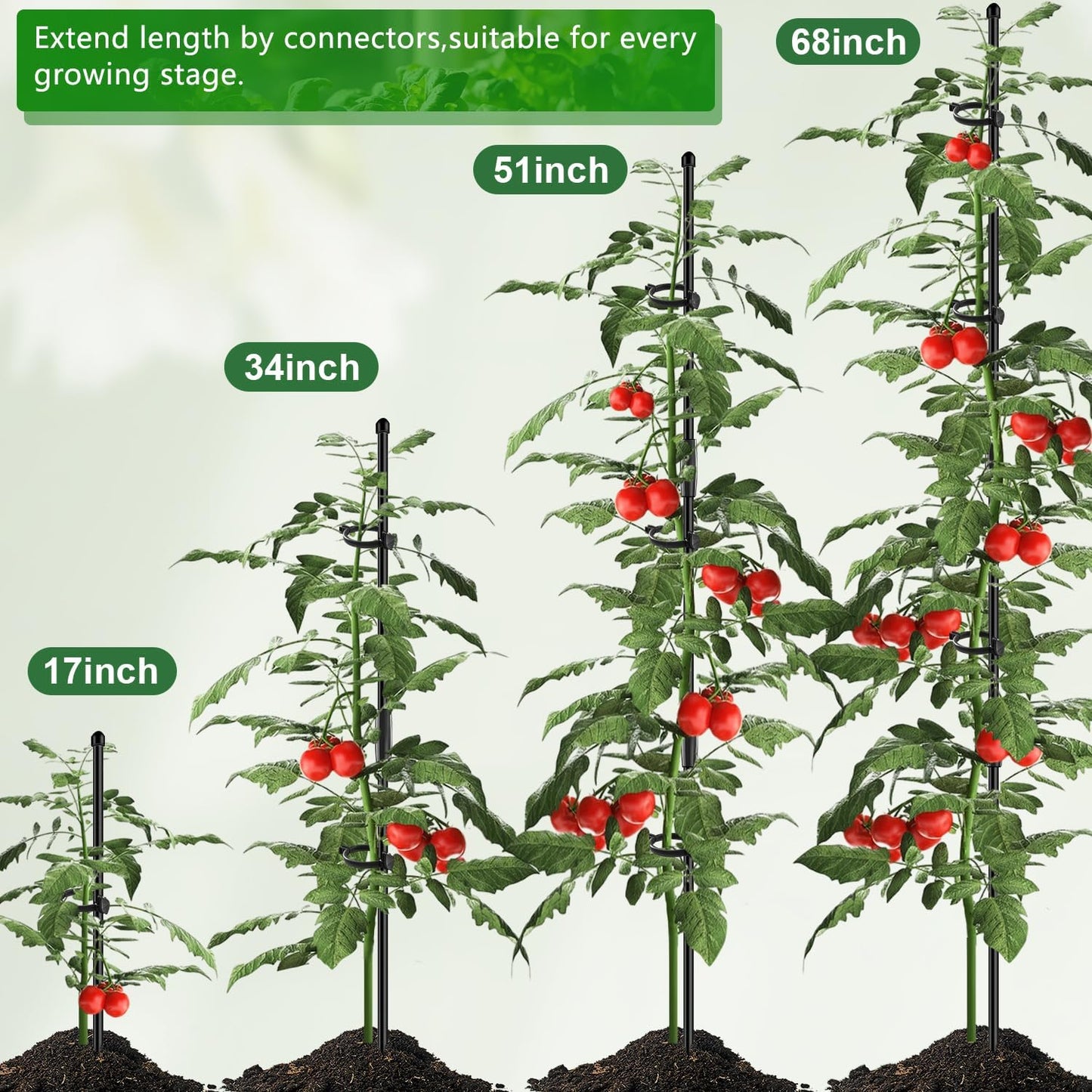 20Pcs Plant Support Stakes 17 inch Garden Orchid Sticks Extended to 3ft 4ft 5ft Plant Poles with Clips for Indoor Outdoor Potted Tomato Rose Amaryllis Vegetables Comes with 20 Ties（Green）