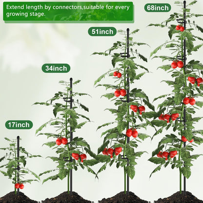 20Pcs Plant Support Stakes 17 inch Garden Orchid Sticks Extended to 3ft 4ft 5ft Plant Poles with Clips for Indoor Outdoor Potted Tomato Rose Amaryllis Vegetables Comes with 20 Ties（Green）