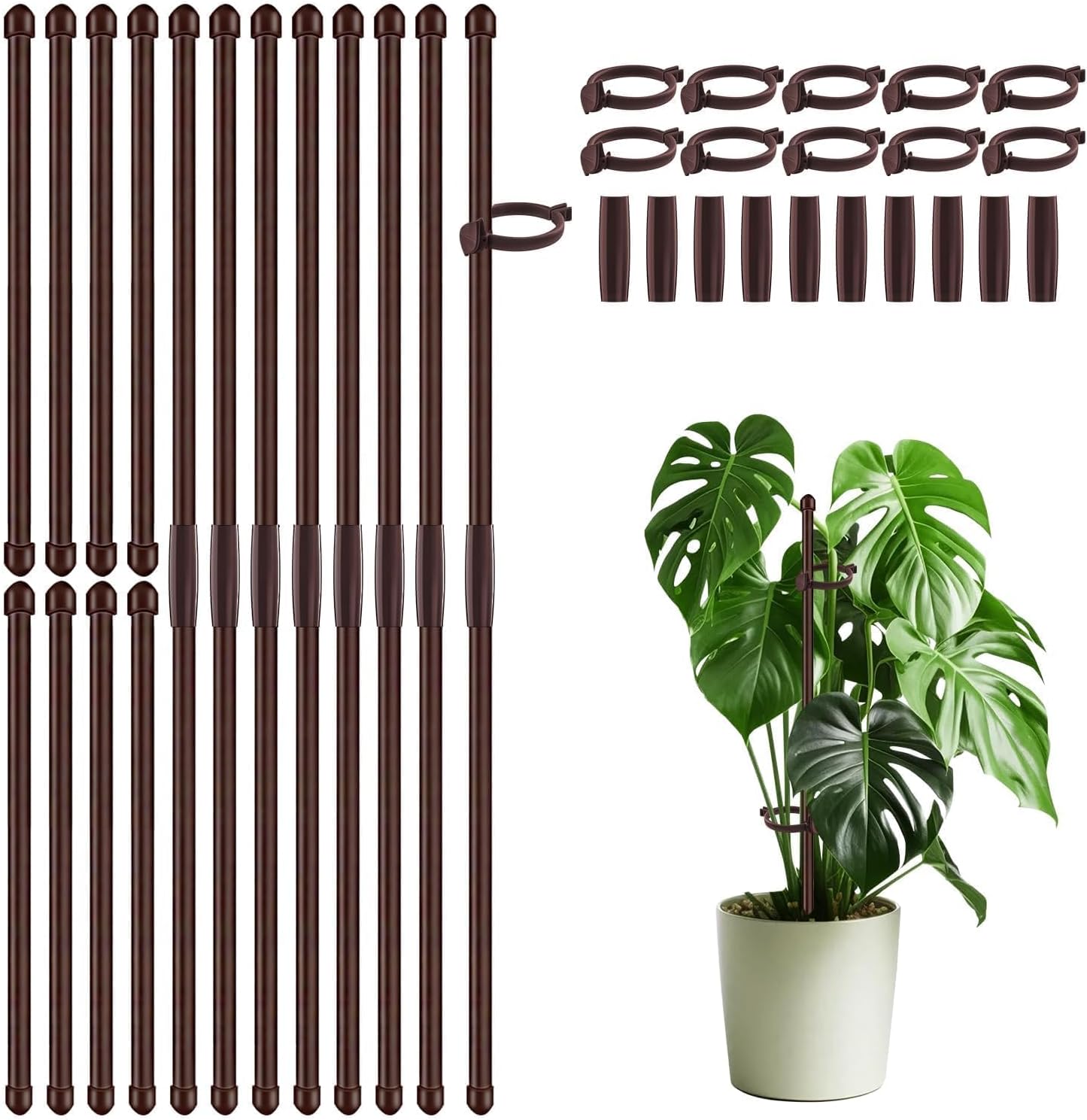 20Pcs Plant Support Stakes 17 inch Garden Orchid Sticks Extended to 3ft 4ft 5ft Plant Poles with Clips for Indoor Outdoor Potted Tomato Rose Amaryllis Vegetables Comes with 20 Ties（Green）