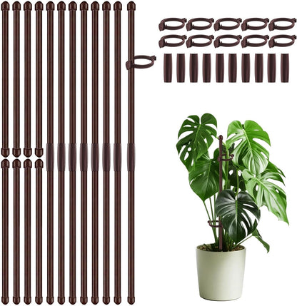 20Pcs Plant Support Stakes 17 inch Garden Orchid Sticks Extended to 3ft 4ft 5ft Plant Poles with Clips for Indoor Outdoor Potted Tomato Rose Amaryllis Vegetables Comes with 20 Ties（Green）