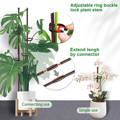 20Pcs Plant Support Stakes 17 inch Garden Orchid Sticks Extended to 3ft 4ft 5ft Plant Poles with Clips for Indoor Outdoor Potted Tomato Rose Amaryllis Vegetables Comes with 20 Ties（Green）