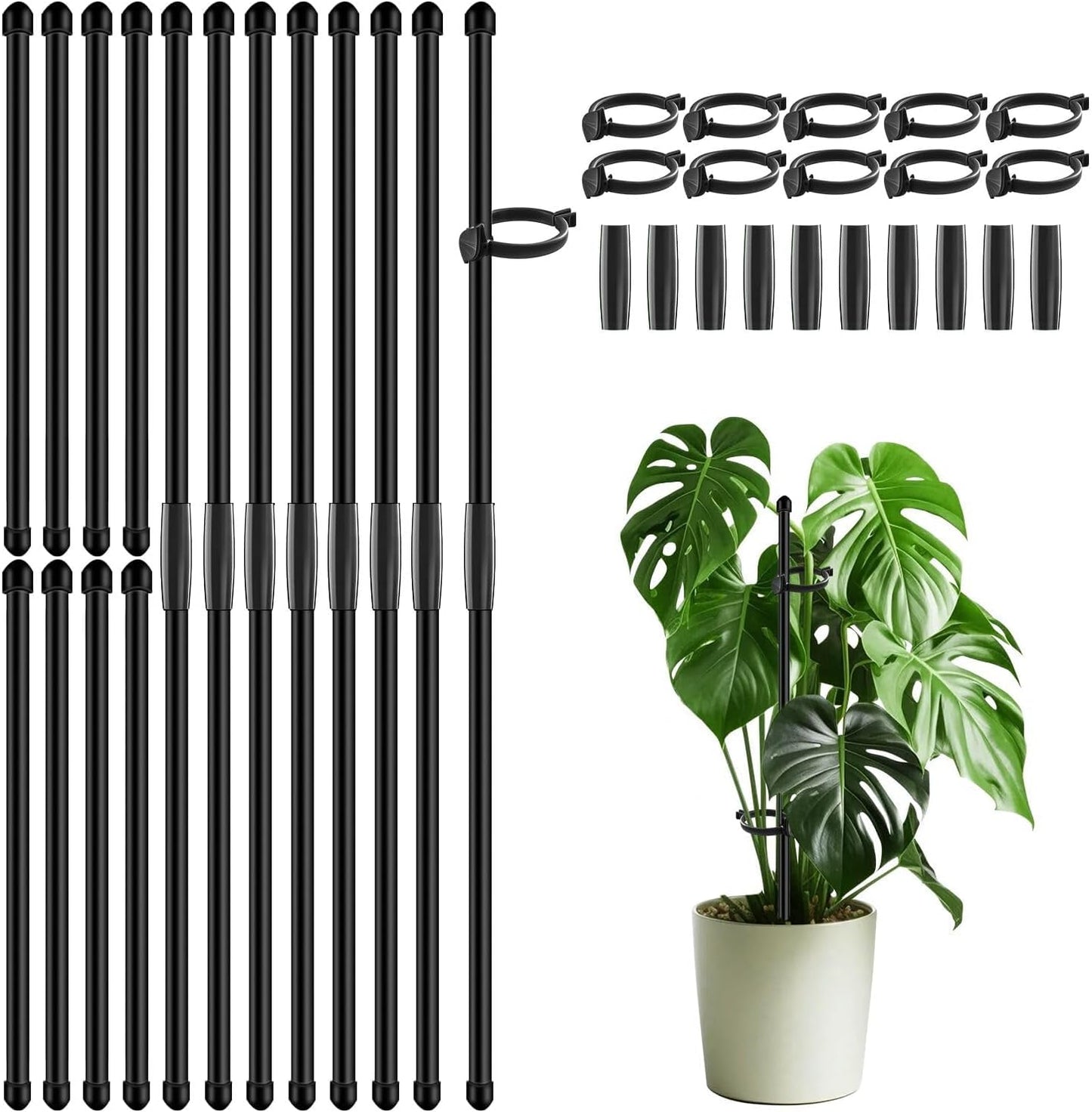 20Pcs Plant Support Stakes 17 inch Garden Orchid Sticks Extended to 3ft 4ft 5ft Plant Poles with Clips for Indoor Outdoor Potted Tomato Rose Amaryllis Vegetables Comes with 20 Ties（Green）