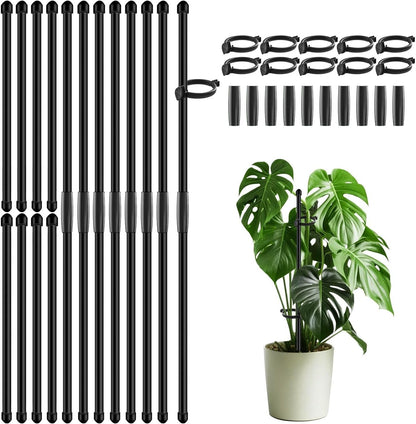 20Pcs Plant Support Stakes 17 inch Garden Orchid Sticks Extended to 3ft 4ft 5ft Plant Poles with Clips for Indoor Outdoor Potted Tomato Rose Amaryllis Vegetables Comes with 20 Ties（Green）