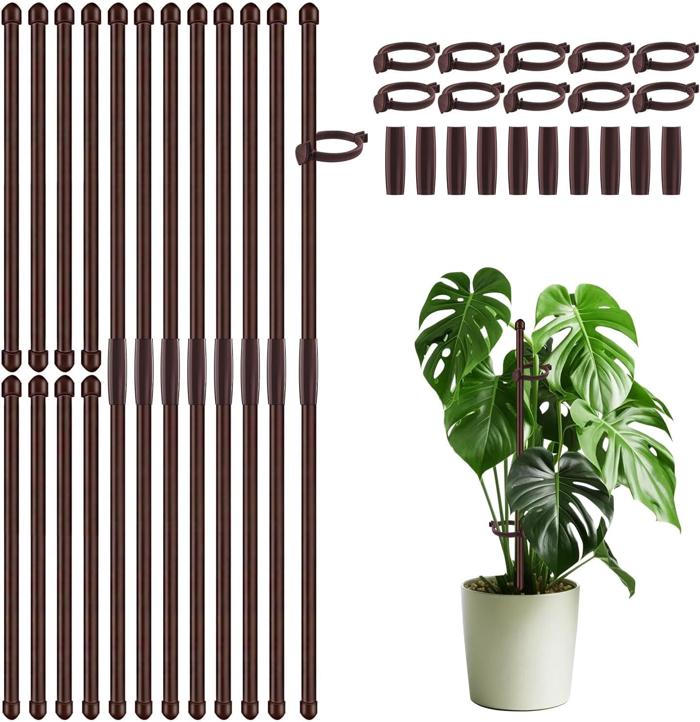 20Pcs Plant Support Stakes 17 inch Garden Orchid Sticks Extended to 3ft 4ft 5ft Plant Poles with Clips for Indoor Outdoor Potted Tomato Rose Amaryllis Vegetables Comes with 20 Ties（Green）