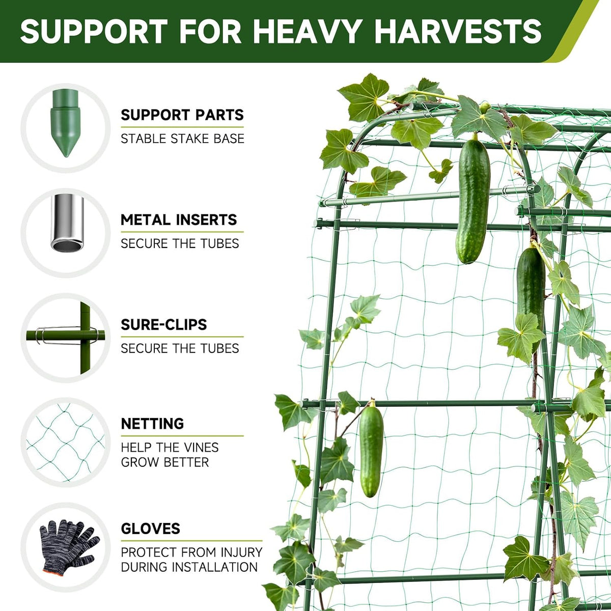 Garden Arch Trellis for Climbing Plants, 6.3ft Tall, Green