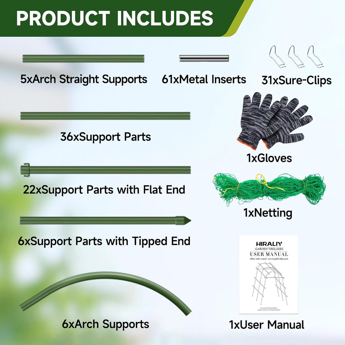 Garden Arch Trellis for Climbing Plants, 6.3ft Tall, Green