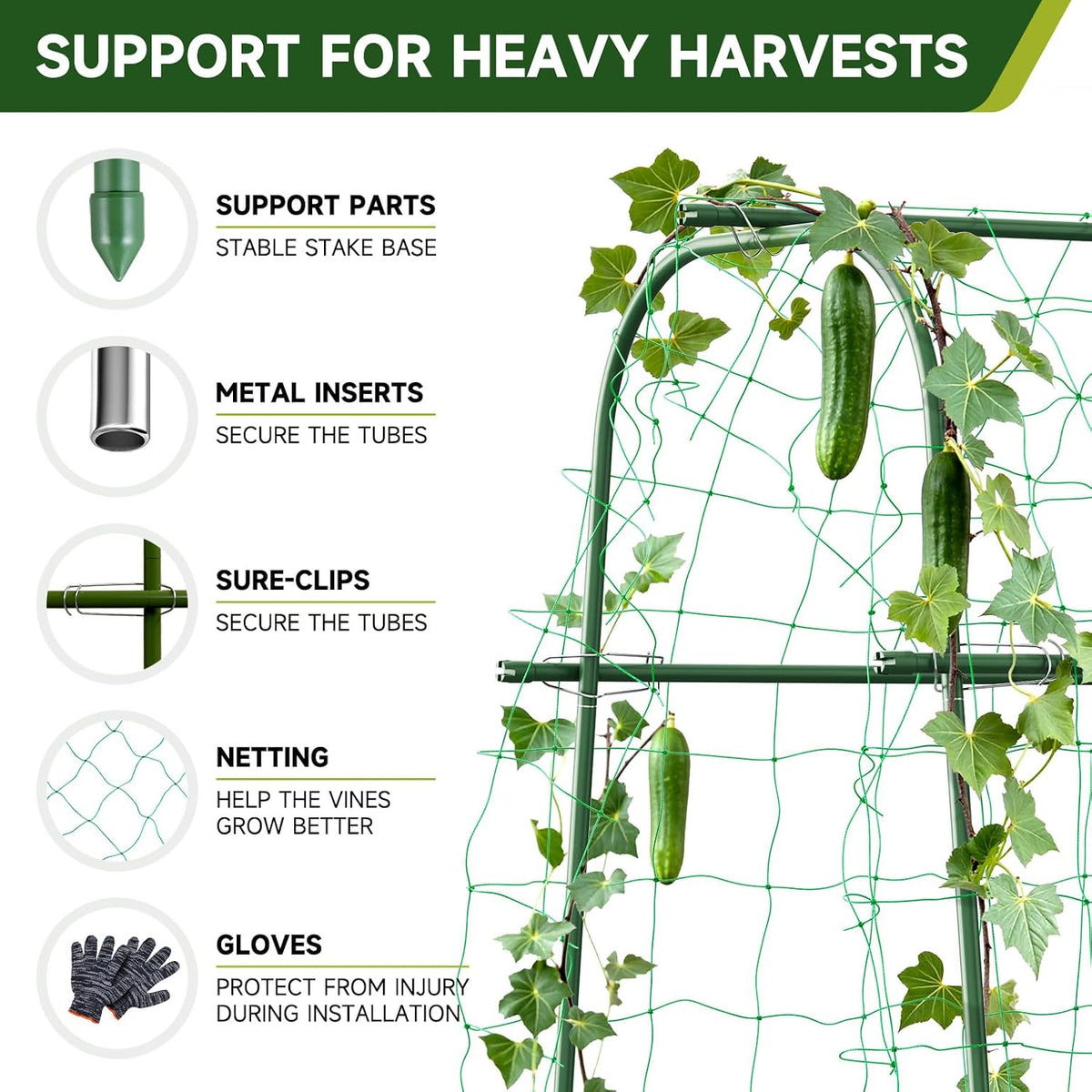 Garden Arch Trellis for Climbing Plants, 6.3ft Tall, Green
