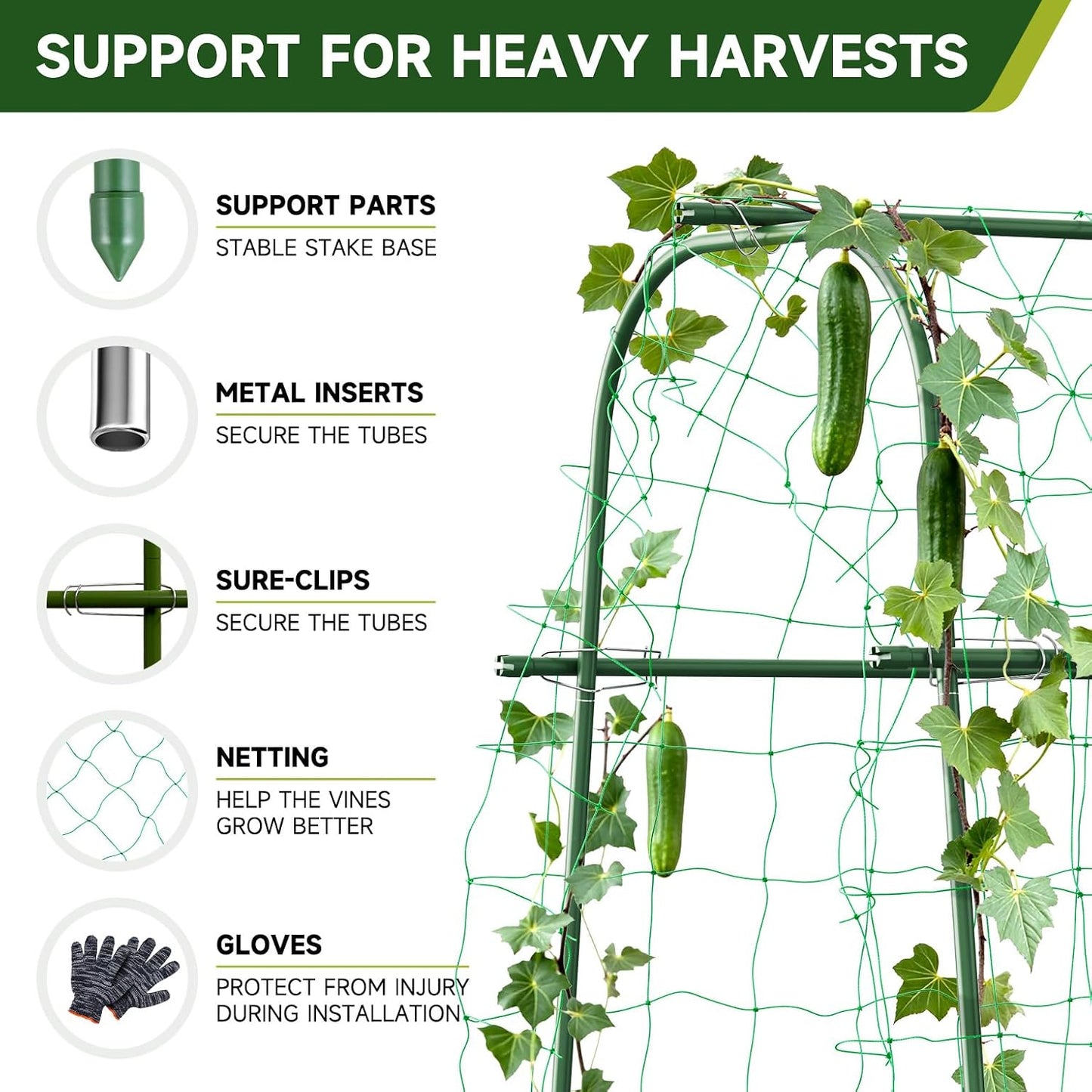 Garden Arch Trellis for Climbing Plants, 6.3ft Tall, Green