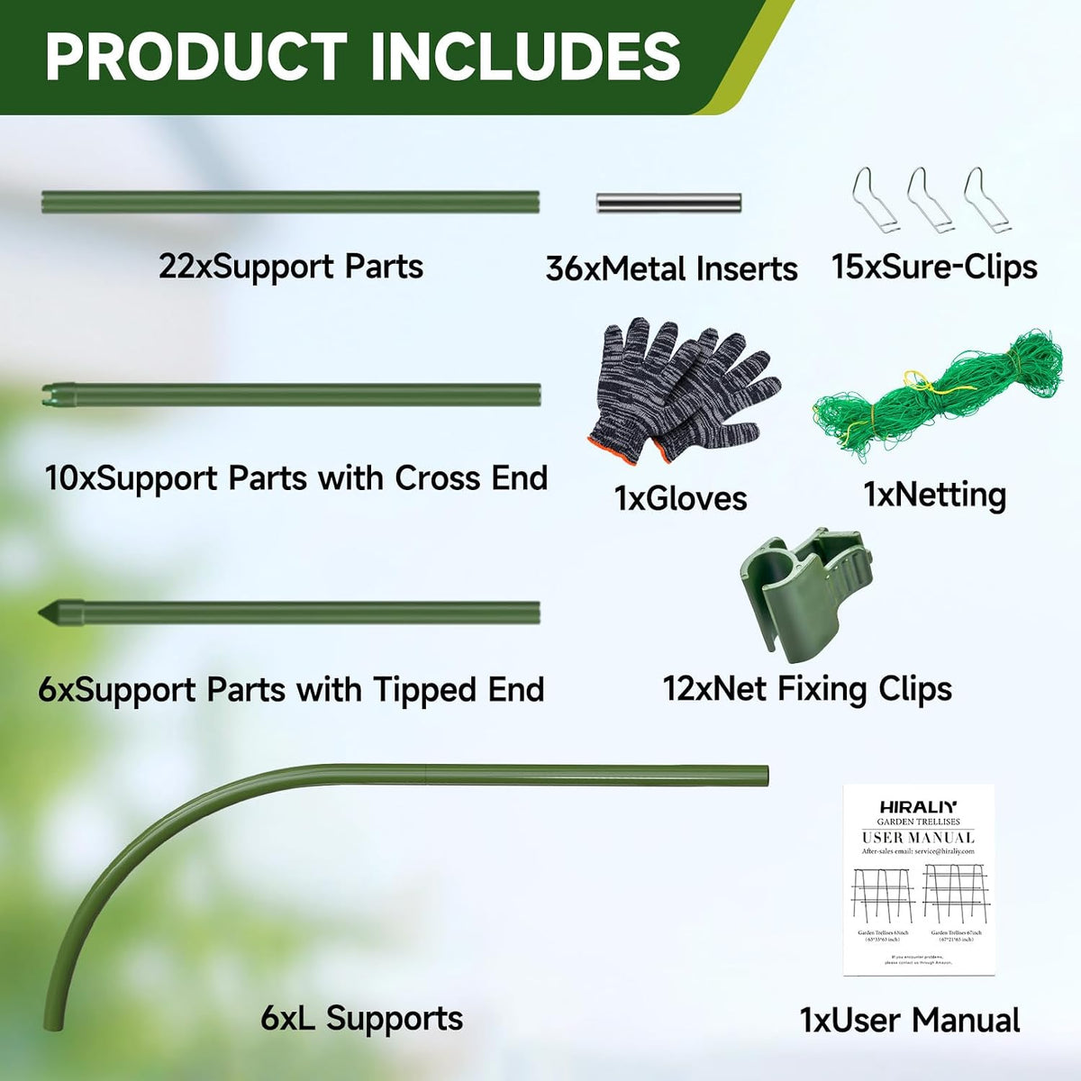 Garden Arch Trellis for Climbing Plants, 6.3ft Tall, Green