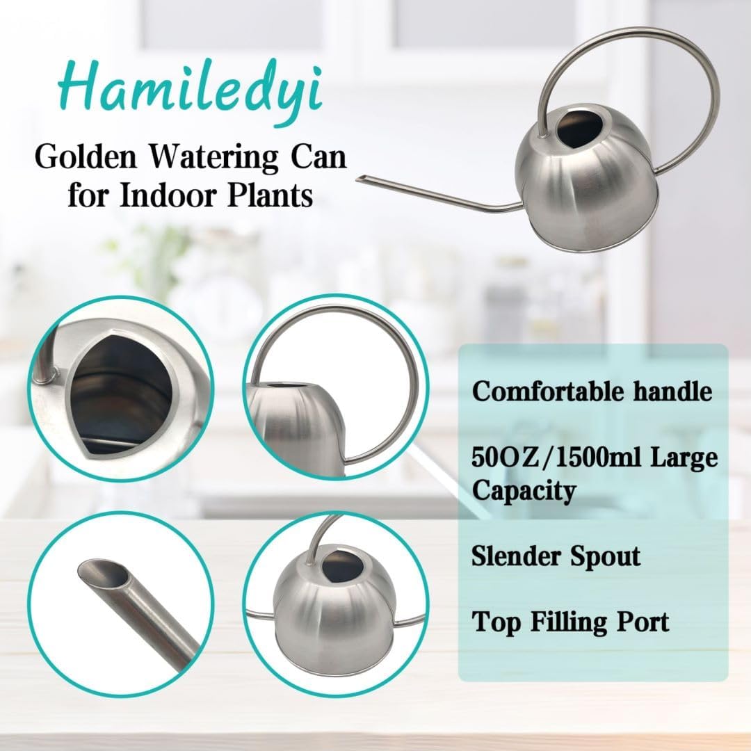 50 oz/1500 ml Stainless Steel Watering Can with Long Spout