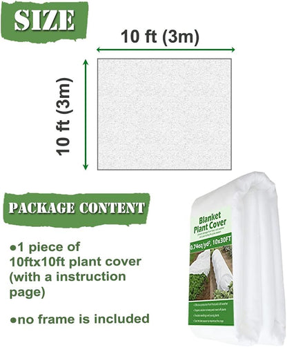 Plant Covers Freeze Protection 10 ft x 10 ft Floating Row Cover 1.5 oz/yd² Garden Fabric Plant Cover for Winter Frost/Sun Pest Protection (10FT X 10FT)