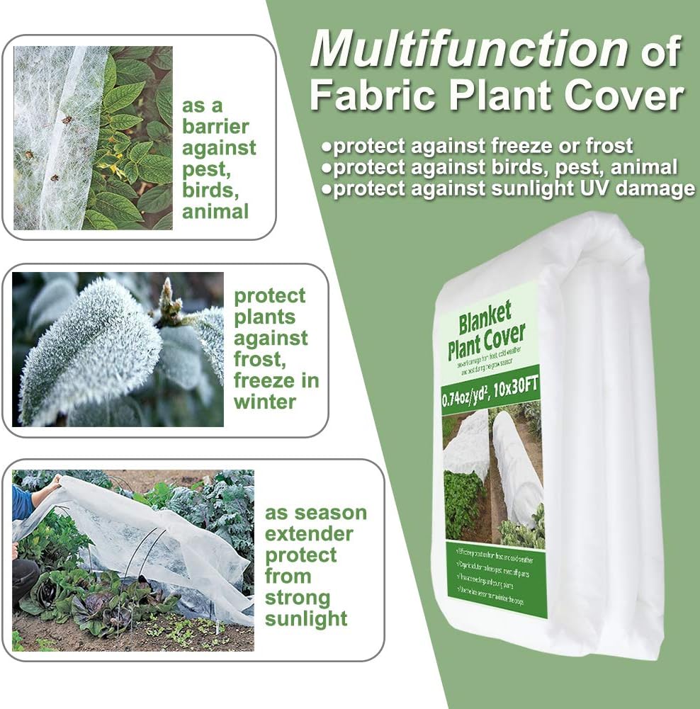 Plant Covers Freeze Protection 10 ft x 10 ft Floating Row Cover 1.5 oz/yd² Garden Fabric Plant Cover for Winter Frost/Sun Pest Protection (10FT X 10FT)