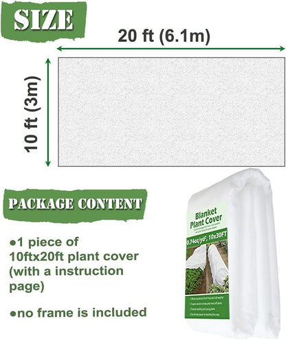 Plant Covers Freeze Protection 10 ft x 10 ft Floating Row Cover 1.5 oz/yd² Garden Fabric Plant Cover for Winter Frost/Sun Pest Protection (10FT X 10FT)