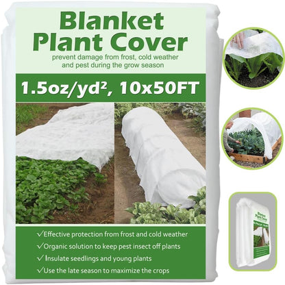 Plant Covers Freeze Protection 10 ft x 10 ft Floating Row Cover 1.5 oz/yd² Garden Fabric Plant Cover for Winter Frost/Sun Pest Protection (10FT X 10FT)