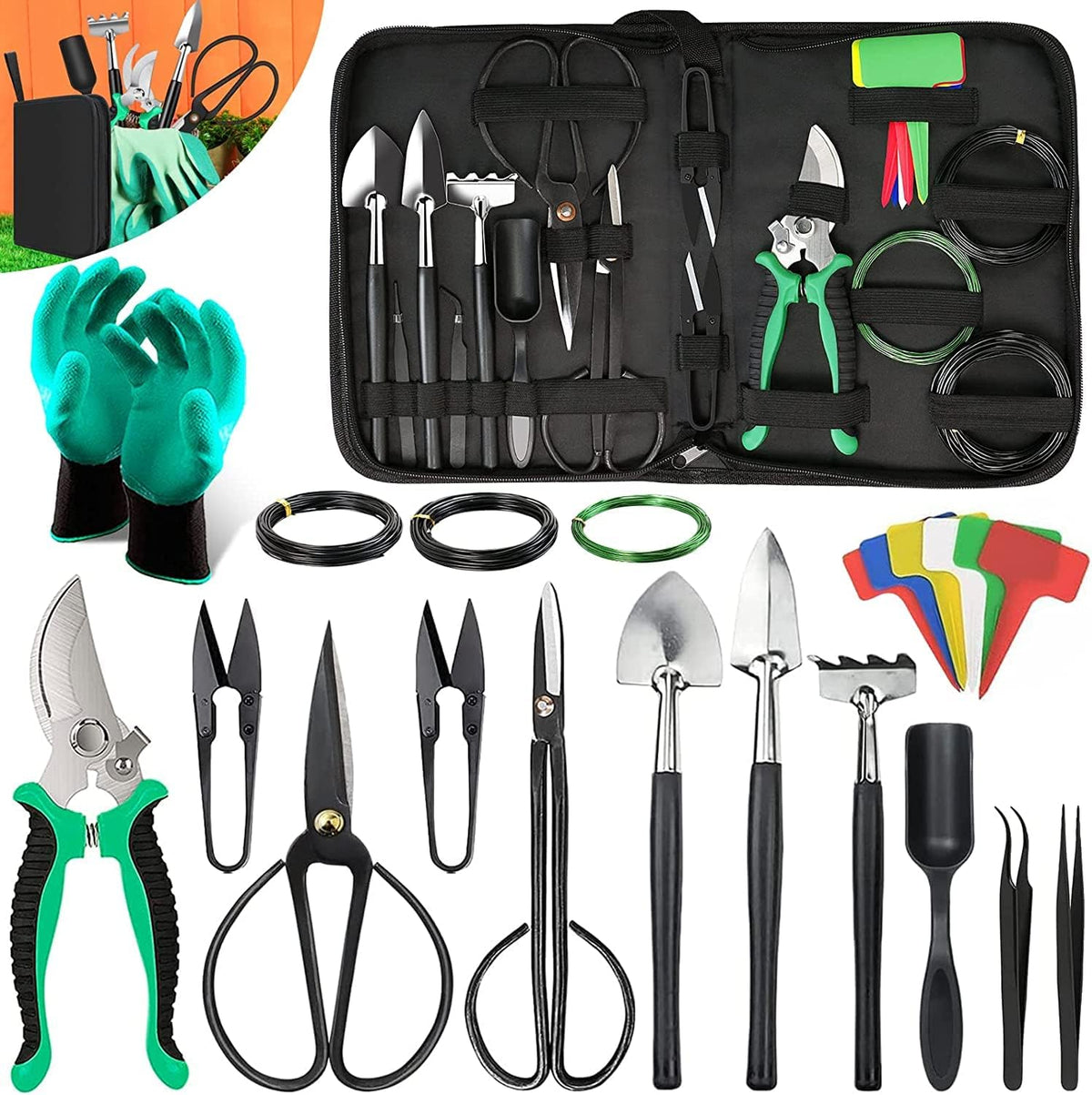 Bonsai Tools Kit 24PCS – Starter Trimming & Pruning Set for Beginners