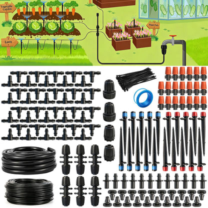 135PCS 240FT Drip Irrigation System Set, Automatic Drip Irrigation Kit for Greenhouse, Yard, Lawn, Plant, with 1/2 inch Hose, 1/4 inch Distribution Tubing and Accessories