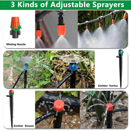 135PCS 240FT Drip Irrigation System Set, Automatic Drip Irrigation Kit for Greenhouse, Yard, Lawn, Plant, with 1/2 inch Hose, 1/4 inch Distribution Tubing and Accessories