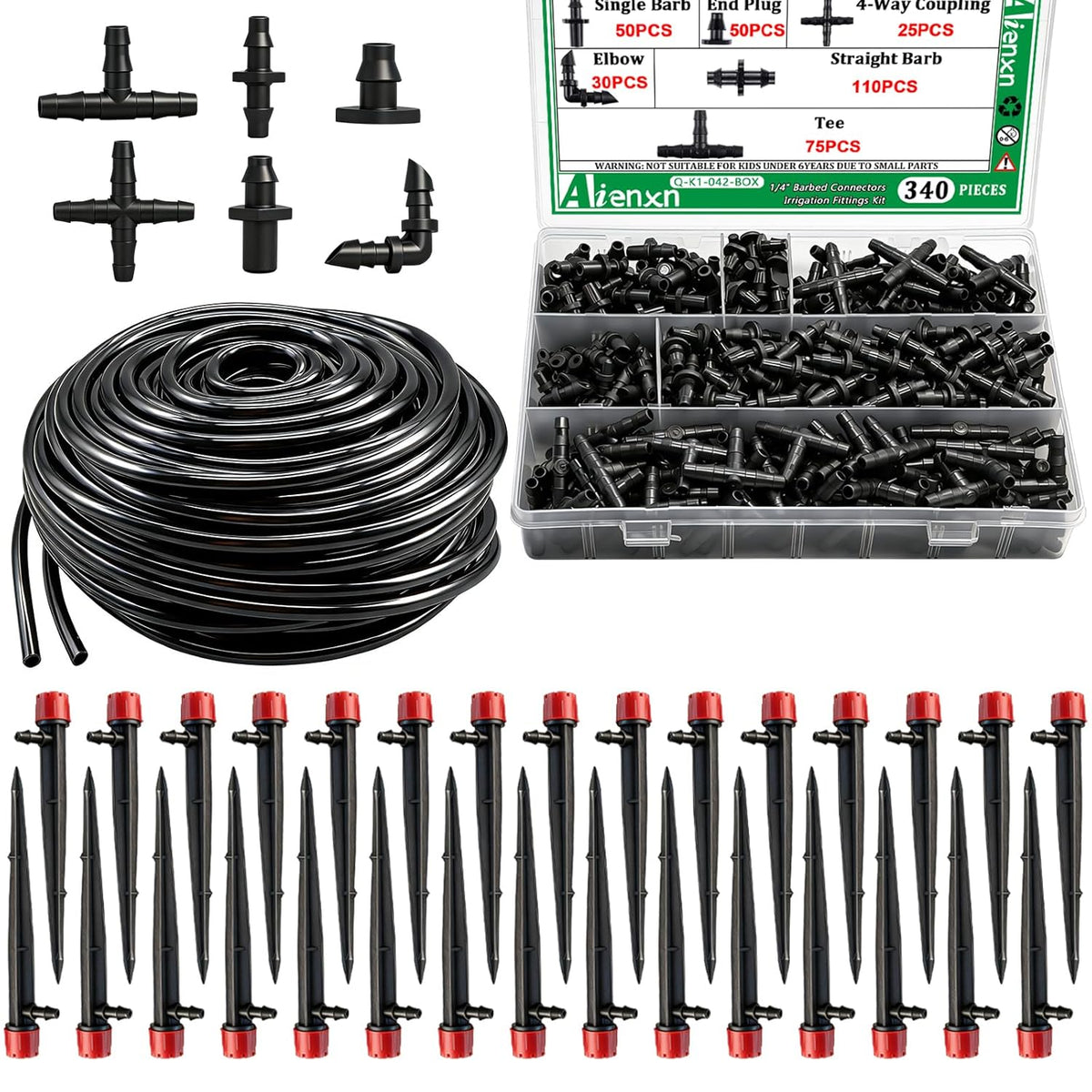 135PCS 240FT Drip Irrigation System Set, Automatic Drip Irrigation Kit for Greenhouse, Yard, Lawn, Plant, with 1/2 inch Hose, 1/4 inch Distribution Tubing and Accessories