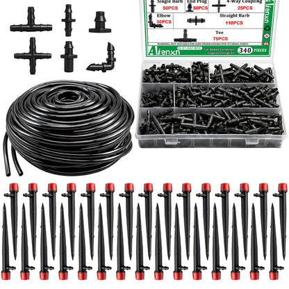 135PCS 240FT Drip Irrigation System Set, Automatic Drip Irrigation Kit for Greenhouse, Yard, Lawn, Plant, with 1/2 inch Hose, 1/4 inch Distribution Tubing and Accessories