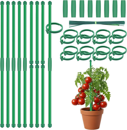 Plant Stakes 14.2Inch, 16Pcs Garden Stakes with Clips for Indoor Outdoor Plants, Adjustable Length Plant Support Stakes, Orchid Stick, Tomato Beans Vegetable Stakes for Garden