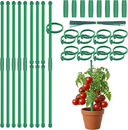 Plant Stakes 14.2Inch, 16Pcs Garden Stakes with Clips for Indoor Outdoor Plants, Adjustable Length Plant Support Stakes, Orchid Stick, Tomato Beans Vegetable Stakes for Garden